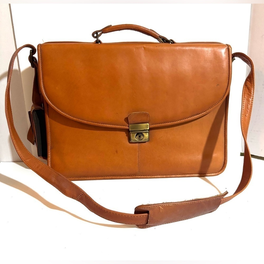 Vintage unisex Classic brown brief travel, messenger, work Leather Men's Bag